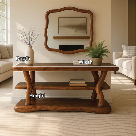 Handcrafted Solid Wood Console Table with Organic Curved Legs and Natural Smooth Finish