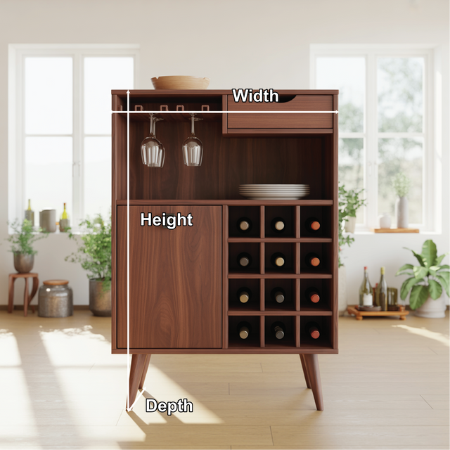 Handcrafted Solid Wood Dining Cabinet with Wine Rack, Glass Holder, Drawer and Storage Door