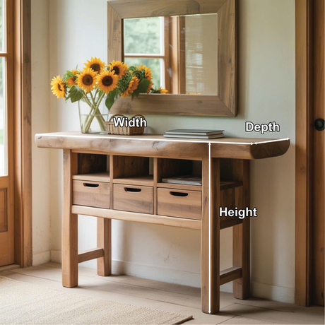 Handcrafted Solid Wood Console Table with Live Edge and Storage Drawers for Rustic Interiors