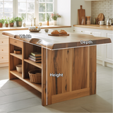 Handcrafted Solid Wood Kitchen Island with Live-Edge Top and Open Storage Shelves