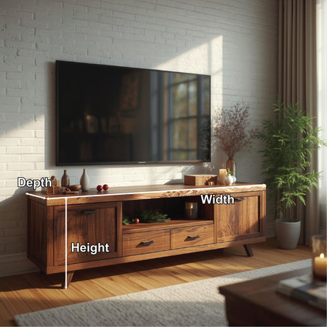 Handcrafted Solid Wood TV Stand with Natural Live Edge and Rustic Modern Storage Design