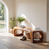 Handcrafted Solid Wood Entryway Bench with Modern Sculpted Organic Frame and Polished Finish
