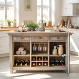 Handcrafted Solid Wood Dining Cabinet with Wine Storage and Hanging Glass Display