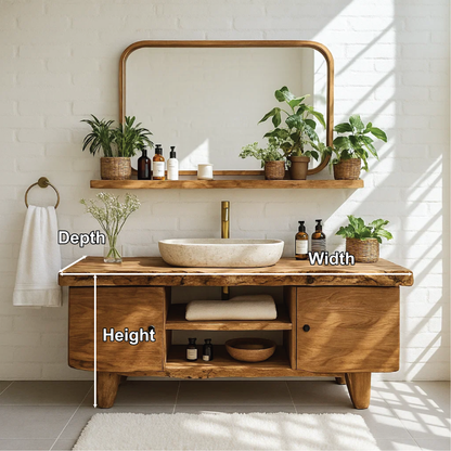 Handcrafted Solid Wood Bathroom Vanity with Live Edge Top and Natural Minimalist Design