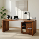 Handcrafted Solid Wood Work Desk – Modern Minimalist Office Table with Storage Shelves & Drawer