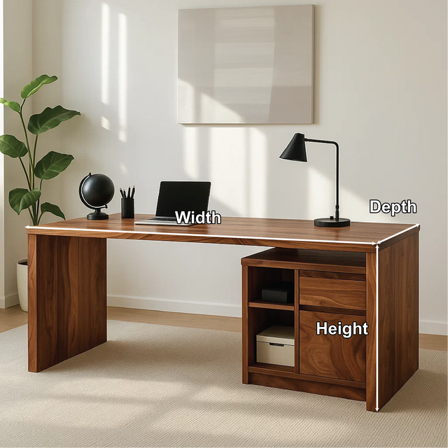 Handcrafted Solid Wood Work Desk – Modern Minimalist Office Table with Storage Shelves & Drawer