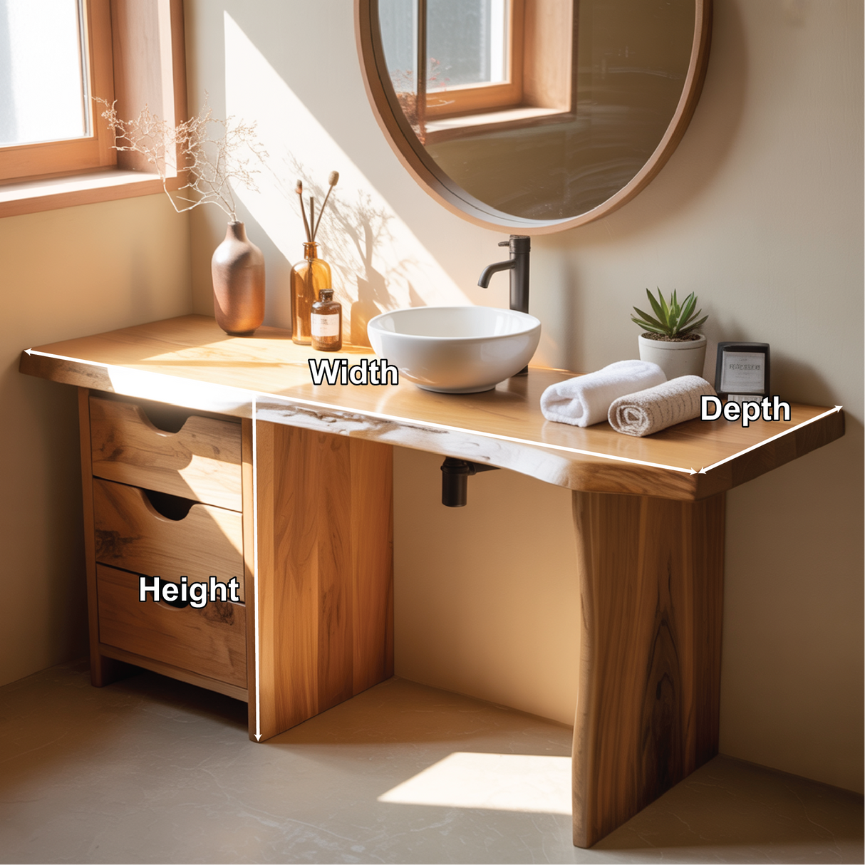 Handcrafted Solid Wood Bathroom Vanity with Live Edge Design for Modern Natural Interiors