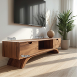 Handcrafted Solid Wood TV Stand with Curved Base and Natural Walnut Finish for Modern Living