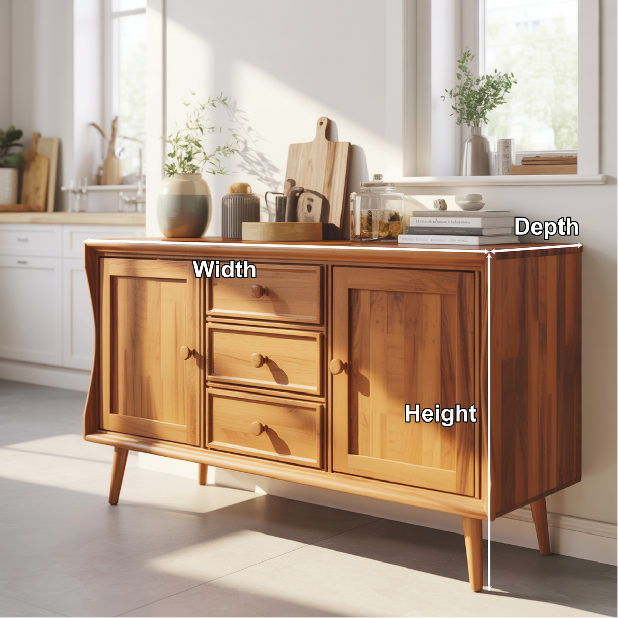 Handcrafted Solid Wood Dining Storage Sideboard with Curved Edges and Classic Cabinet Design