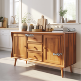 Handcrafted Solid Wood Dining Storage Sideboard with Curved Edges and Classic Cabinet Design