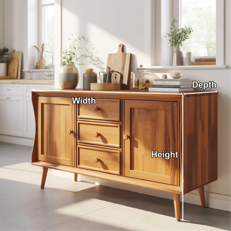 Handcrafted Solid Wood Dining Storage Sideboard with Curved Edges and Classic Cabinet Design