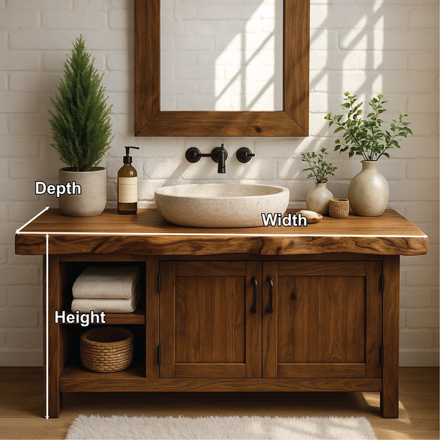 Handcrafted Solid Wood Bathroom Vanity with Live Edge Top and Farmhouse Rustic Design