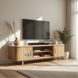 Handcrafted Solid Wood TV Stand with Rounded Corners and Natural Oak Finish for Modern Homes