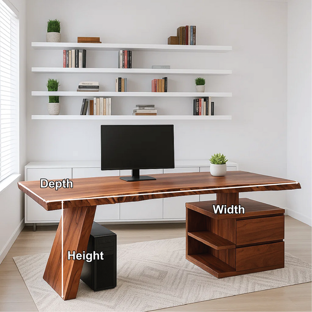 Handcrafted Solid Wood Work Desk – Live Edge Executive Office Table with Modern Asymmetric Base