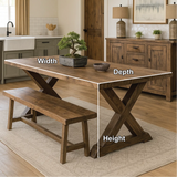Handcrafted Solid Wood Farmhouse Dining Table – Rustic X-Leg Kitchen Table with Bench Set