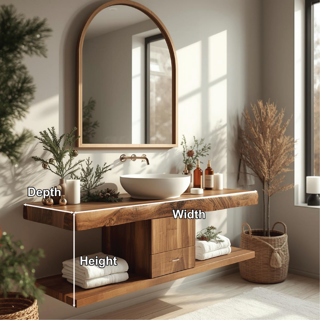 Handcrafted Solid Wood Floating Bathroom Vanity with Center Drawer and Natural Live Edge Top