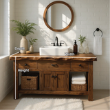 Handcrafted Solid Wood Vanity with Live Edge Top and Rustic Cabinet Storage Design