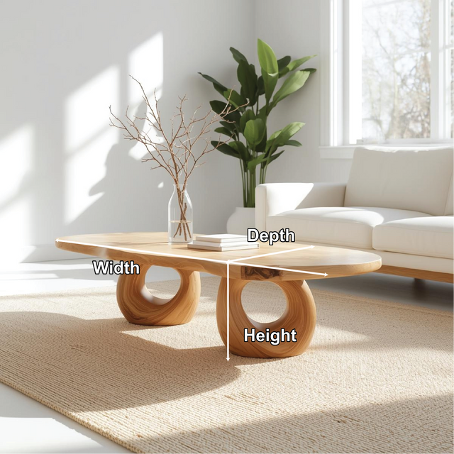 Handcrafted Solid Wood Coffee Table with Artistic Circular Base and Natural Smooth Finish