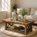 Handcrafted Solid Wood Coffee Table with Rustic X-Frame Base and Natural Live Edge Design