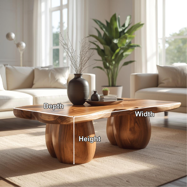 Handcrafted Solid Wood Coffee Table with Organic Curved Legs and Natural Live Edge Design