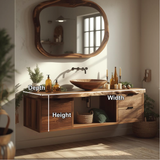 Handcrafted Solid Wood Floating Bathroom Vanity with Live Edge Countertop and Natural Mirror
