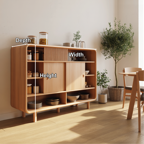 Solid Wood Console Table with Sliding Doors - Modern Storage Cabinet with Open Shelves