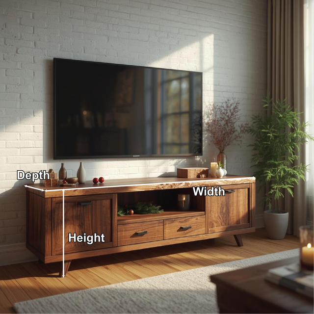 Handcrafted Solid Wood TV Stand with Natural Live Edge and Rustic Modern Storage Design