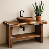 Handcrafted Live Edge Solid Wood Bathroom Vanity with Natural Finish and Open Storage Shelf