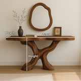 Handcrafted Solid Wood Console Table with Organic Flowing Base and Smooth Natural Finish