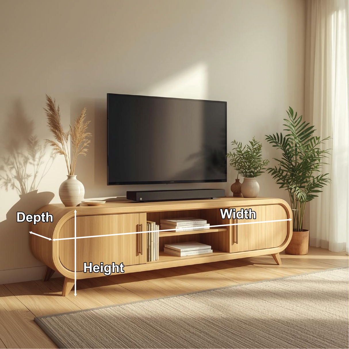 Handcrafted Solid Wood TV Stand with Rounded Edges and Smooth Natural Finish for Modern Living