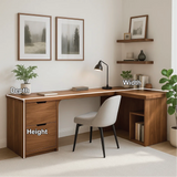 Handcrafted Solid Wood L-Shaped Work Desk – Modern Corner Office Table with Storage Drawers