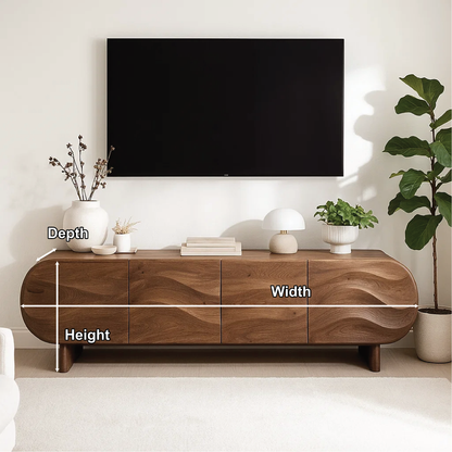 Handcrafted Solid Wood TV Stand – Modern Wavy Front Media Console with Rounded Design