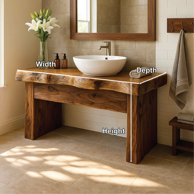 Handcrafted Solid Wood Bathroom Vanity with Live Edge Design for Natural and Modern Interiors