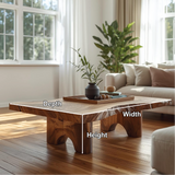 Handcrafted Solid Wood Coffee Table with Live Edge Top and Sculpted Block Legs Design