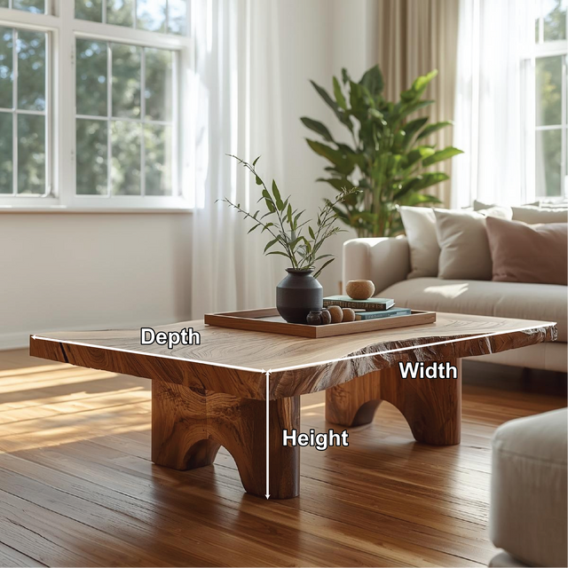 Handcrafted Solid Wood Coffee Table with Live Edge Top and Sculpted Block Legs Design