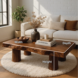Handcrafted Solid Wood Coffee Table with Organic Live Edge and Cylindrical Leg Design