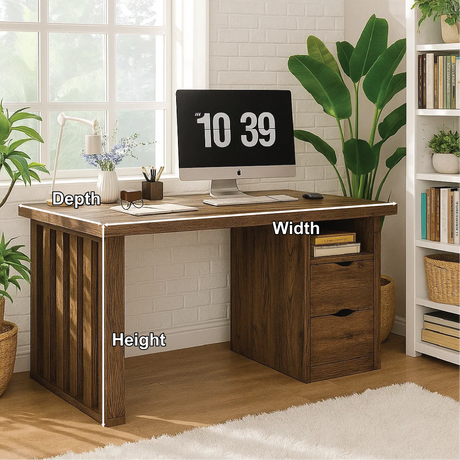 Handcrafted Solid Wood Work Desk – Modern Office Table with Storage Drawers and Natural Finish