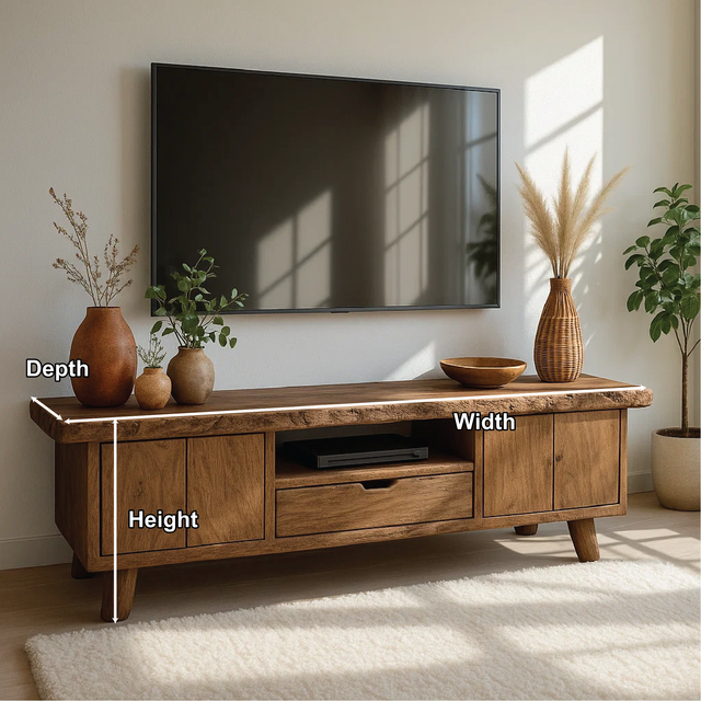 Handcrafted Solid Wood Live Edge TV Stand – Rustic Mid-Century Media Console with Storage