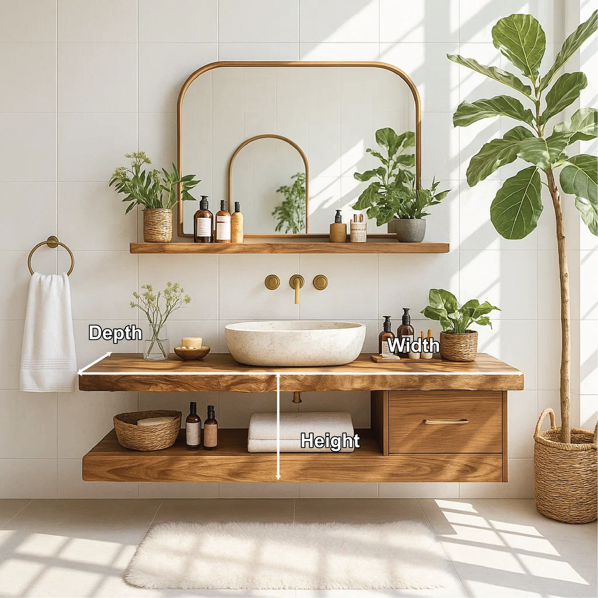 Handcrafted Solid Wood Floating Vanity with Live Edge Top and Minimalist Drawer Design