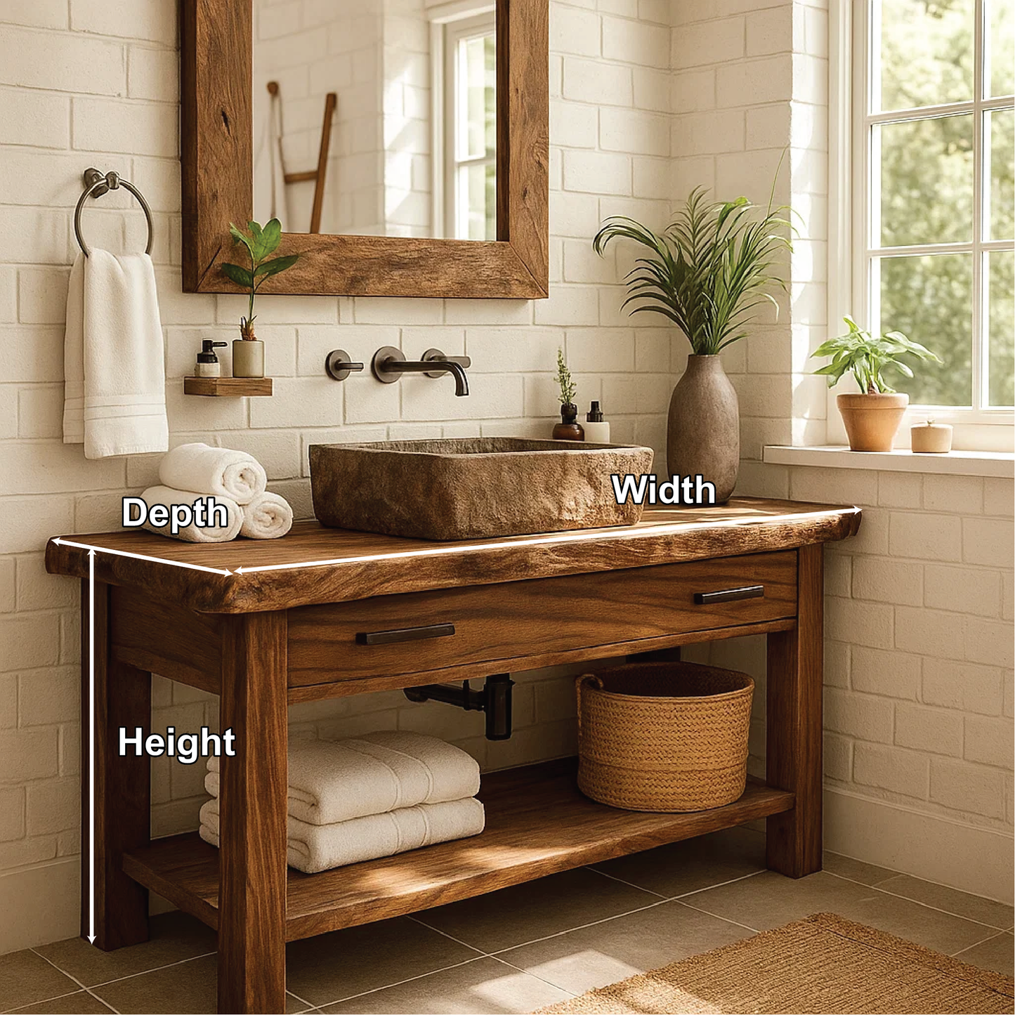 Handcrafted Solid Wood Bathroom Vanity with Rustic Live Edge Design and Modern Farmhouse Charm