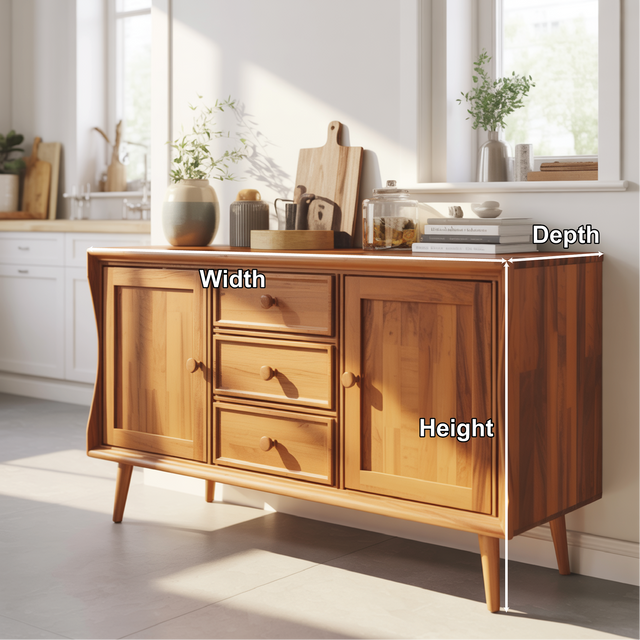 Handcrafted Solid Wood Dining Storage Sideboard with Curved Edges and Classic Cabinet Design