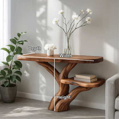 Handcrafted Solid Wood Tree Console Table with Organic Branch Design for Modern Natural Spaces