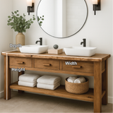 Handcrafted Solid Wood Double Bathroom Vanity with Natural Finish and Modern Minimalist Design
