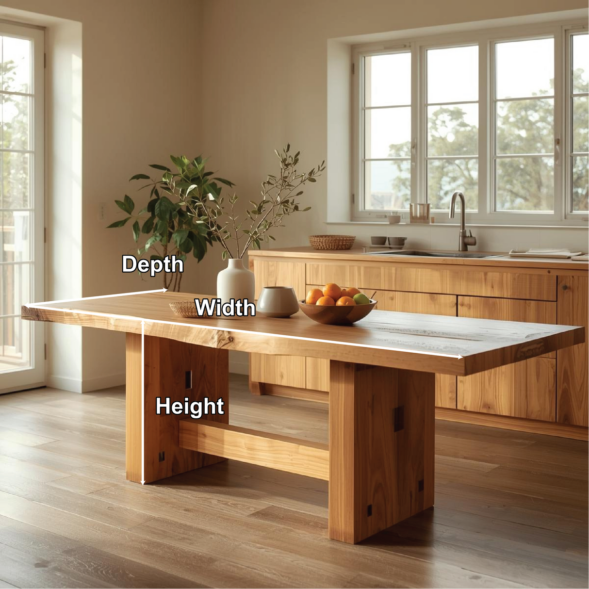 Handcrafted Solid Wood Dining Table – Live Edge Kitchen Table with Natural Grain Finish