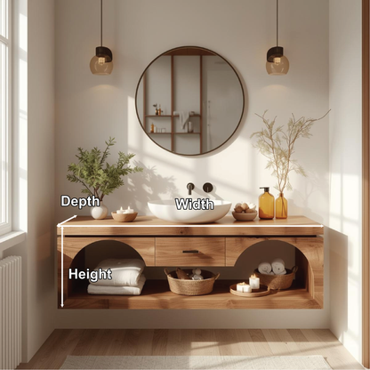 Handcrafted Solid Wood Floating Vanity with Arched Shelves and Modern Minimalist Design