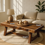 Handcrafted Solid Wood Coffee Table with Natural Live Edge and Angled Base for Modern Homes