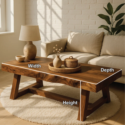 Handcrafted Solid Wood Coffee Table with Natural Live Edge and Angled Base for Modern Homes