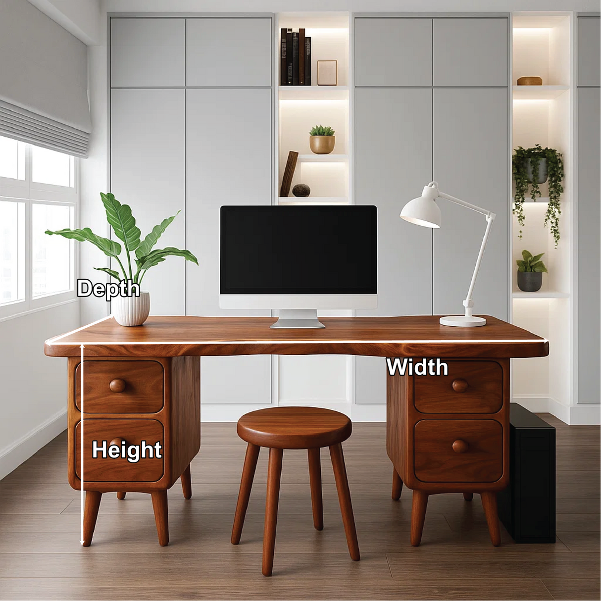 Handcrafted Solid Wood Office Desk – Mid-Century Modern Work Table with Curved Live Edge Design