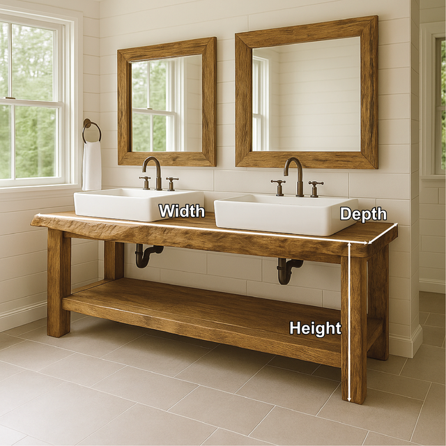 Handcrafted Double Sink Solid Wood Bathroom Vanity with Natural Finish for Modern Rustic Spaces