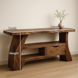 Handcrafted Solid Wood Console Table with Organic Curved Design and Drawer for Modern Homes